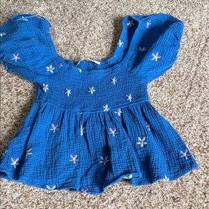 Altar'd State Cobalt Blue Embroidered Smocked Peplum Top